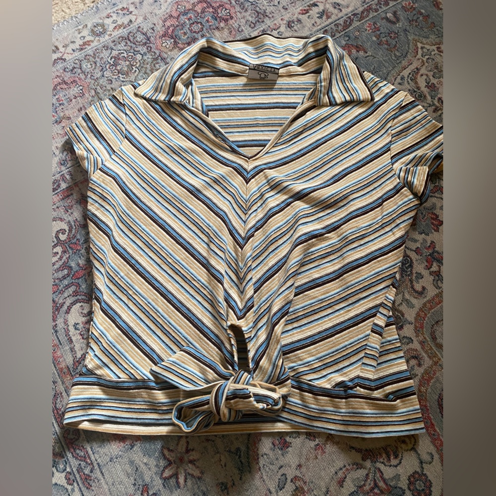 striped collared tie top